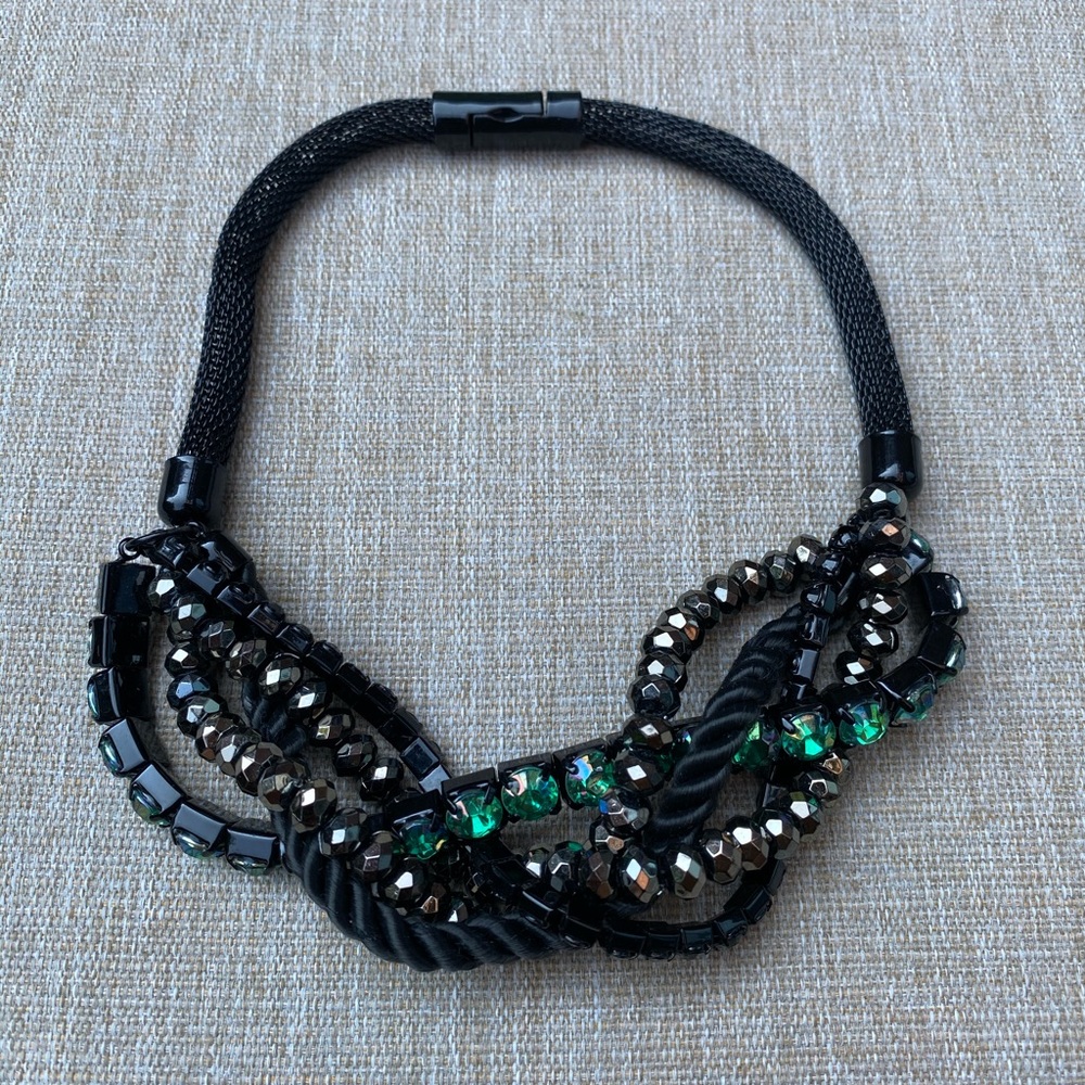 H&M Black & Green Chain Braided Necklace